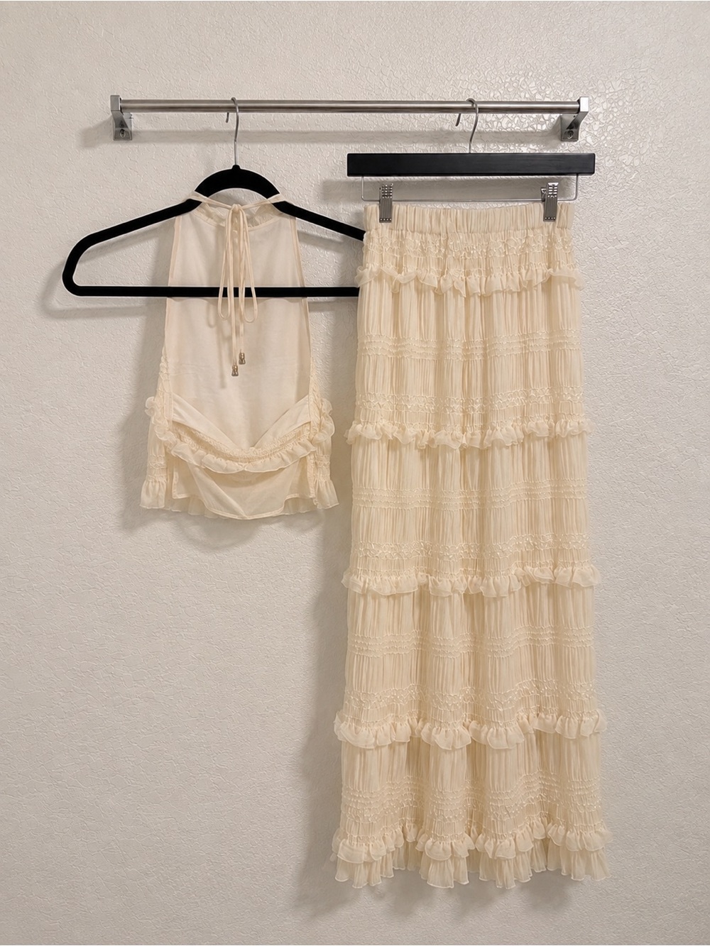 Ivory Ruffle Halter Top & Maxi Skirt Two Piece Set - Picture 2 of 2